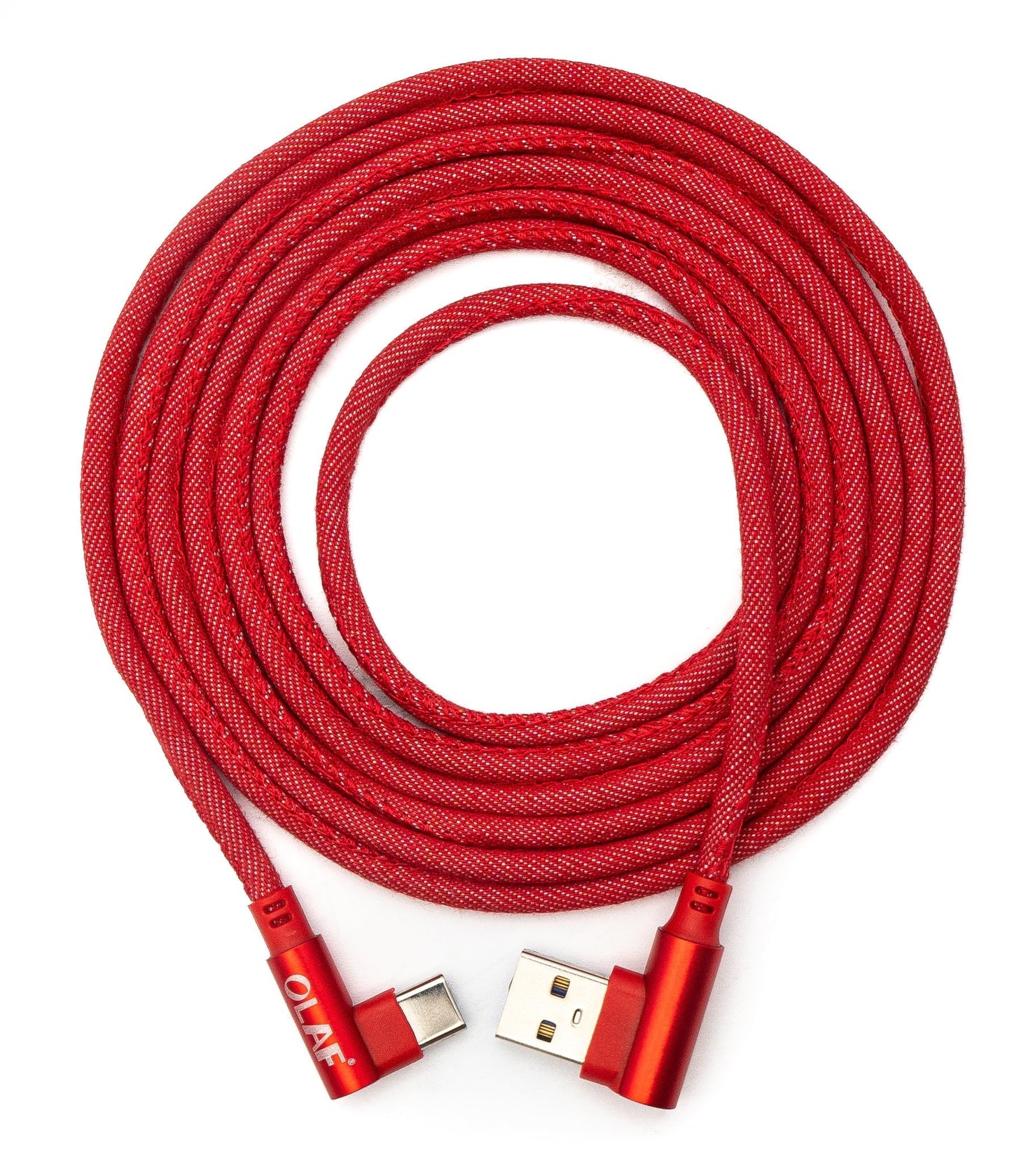SYSTEM-S USB 3.1 snúra 2 m Type C tengi í 3.0 Type A tengi fléttaður hornlaga í rauðum lit.