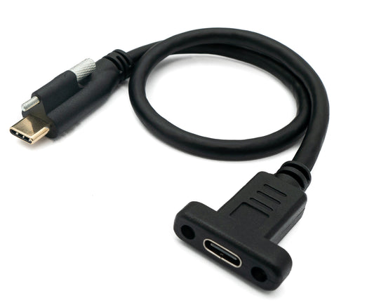 SYSTEM-S USB 3.1 snúra 30 cm Type C karlkyns í kvenkyns skrúfumillistykki í svörtu