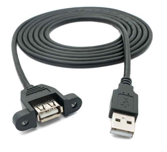 SYSTEM-S USB 2.0 snúra 2 m Tegund A karlkyns í kvenkyns skrúfusnúningur svartur