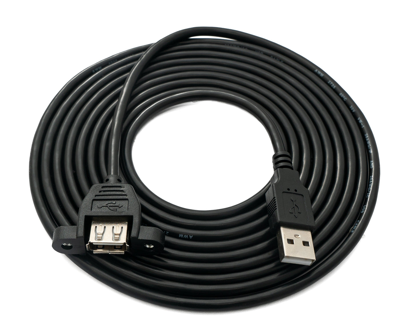 SYSTEM-S USB 2.0 snúra, 3 m, karlkyns í kvenkyns, skrúfuð, svört