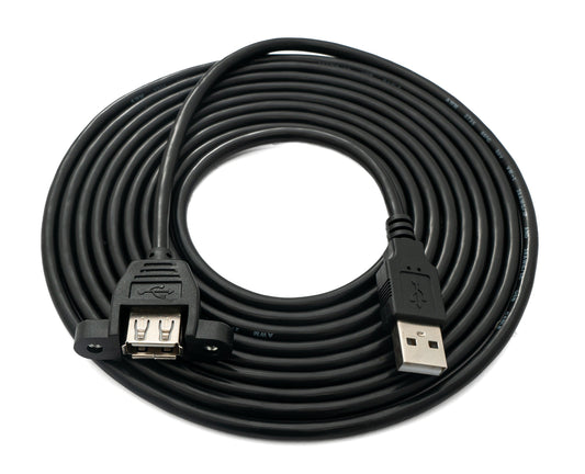 SYSTEM-S USB 2.0 snúra, 3 m, karlkyns í kvenkyns, skrúfuð, svört