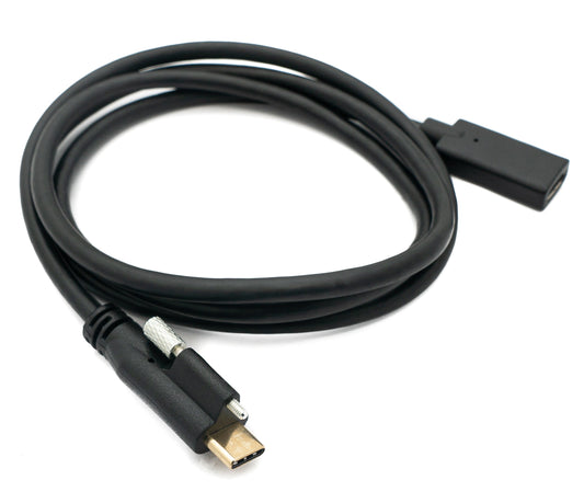 SYSTEM-S USB 3.1 snúra 100 cm Tegund C karlkyns í kvenkyns skrúfanleg svart