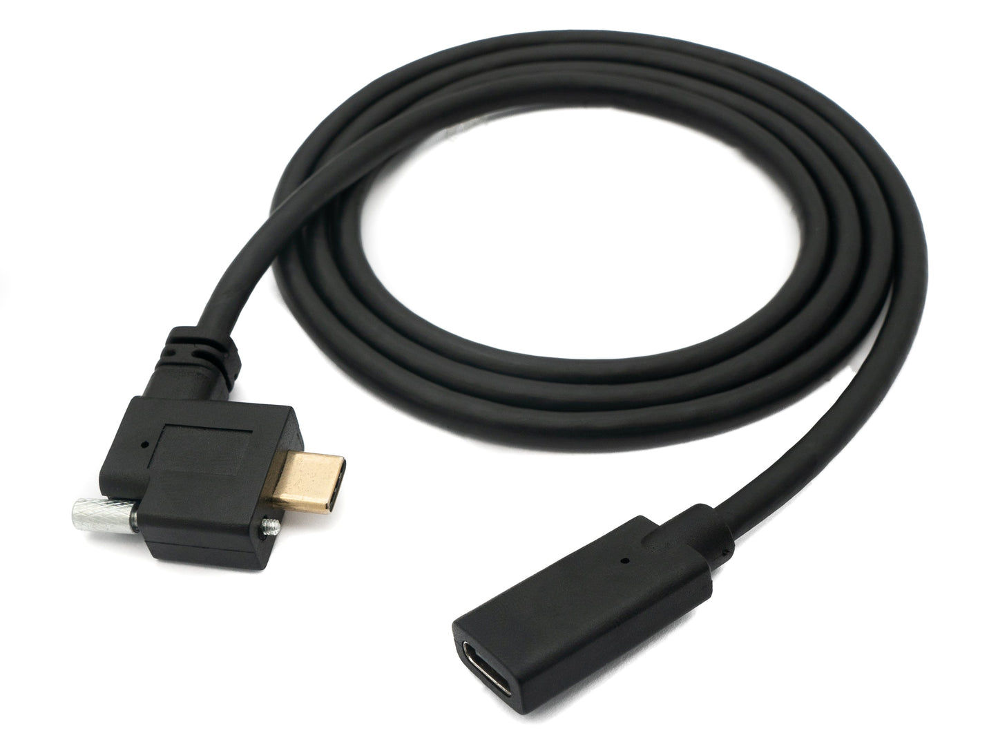 SYSTEM-S USB 3.1 Kabel 100 cm Typ C Stecker zu Buchse Schraube Winkel in Schwarz