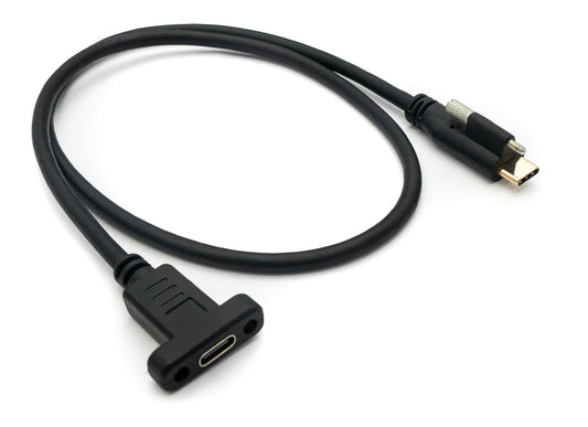 SYSTEM-S USB 3.1 snúra 60 cm Type C karlkyns í kvenkyns skrúfuð svart