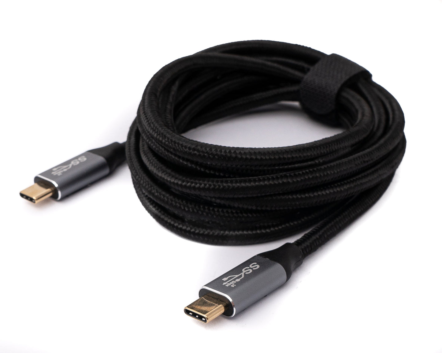 SYSTEM-S USB 3.1 Gen 2 100W Kabel 2 m Typ C Stecker zu Stecker geflochten in Schwarz