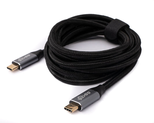 SYSTEM-S USB 3.1 Gen 2 100W Kabel 2 m Typ C Stecker zu Stecker geflochten in Schwarz