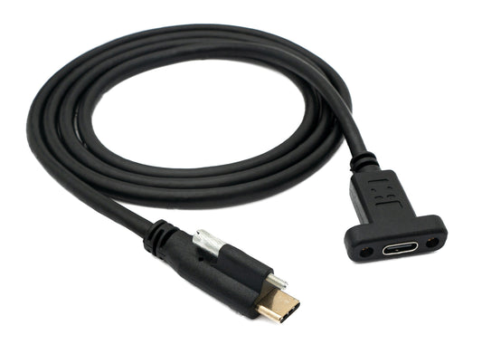 SYSTEM-S USB 3.1 snúra 100 cm Tegund C karlkyns í kvenkyns skrúfanleg svart
