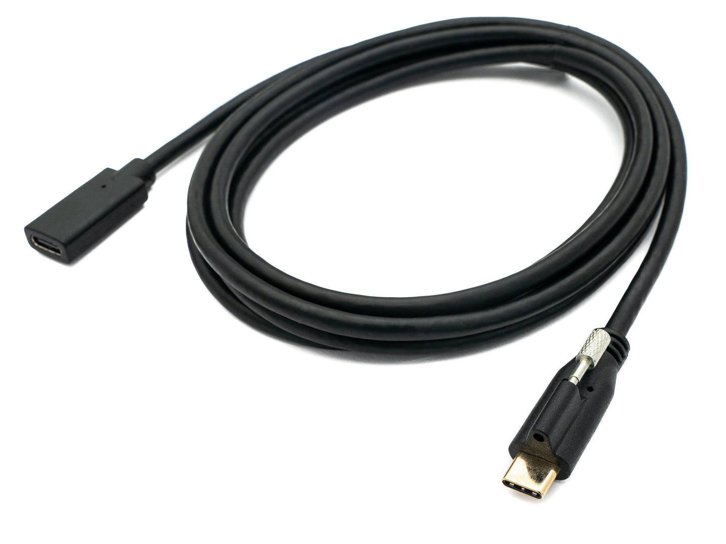 SYSTEM-S USB 3.1 snúra 2 m Tegund C karlkyns í kvenkyns skrúfusnúningur svartur