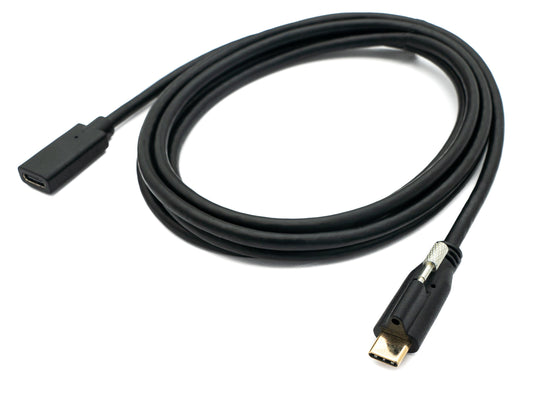 SYSTEM-S USB 3.1 snúra 2 m Tegund C karlkyns í kvenkyns skrúfusnúningur svartur