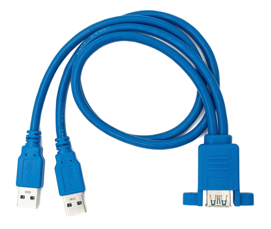 SYSTEM-S USB 3.0 snúra 50 cm 2x Tegund A karlkyns í kvenkyns skrúfutengi í bláu