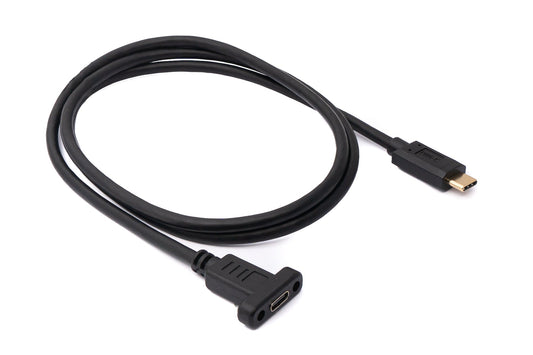 SYSTEM-S USB 3.1 snúra 100 cm Tegund C karlkyns í kvenkyns skrúfanleg svart