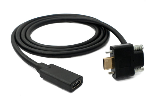 SYSTEM-S USB 3.1 Gen 2 100W snúra 100 cm Tegund C karlkyns í kvenkyns skrúfuhorn