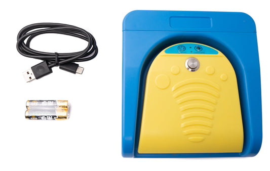 SYSTEM-S Bluetooth Fußpedal kabellos mit extra Taste USB Typ C für PC Hotkeys Blau Gelb