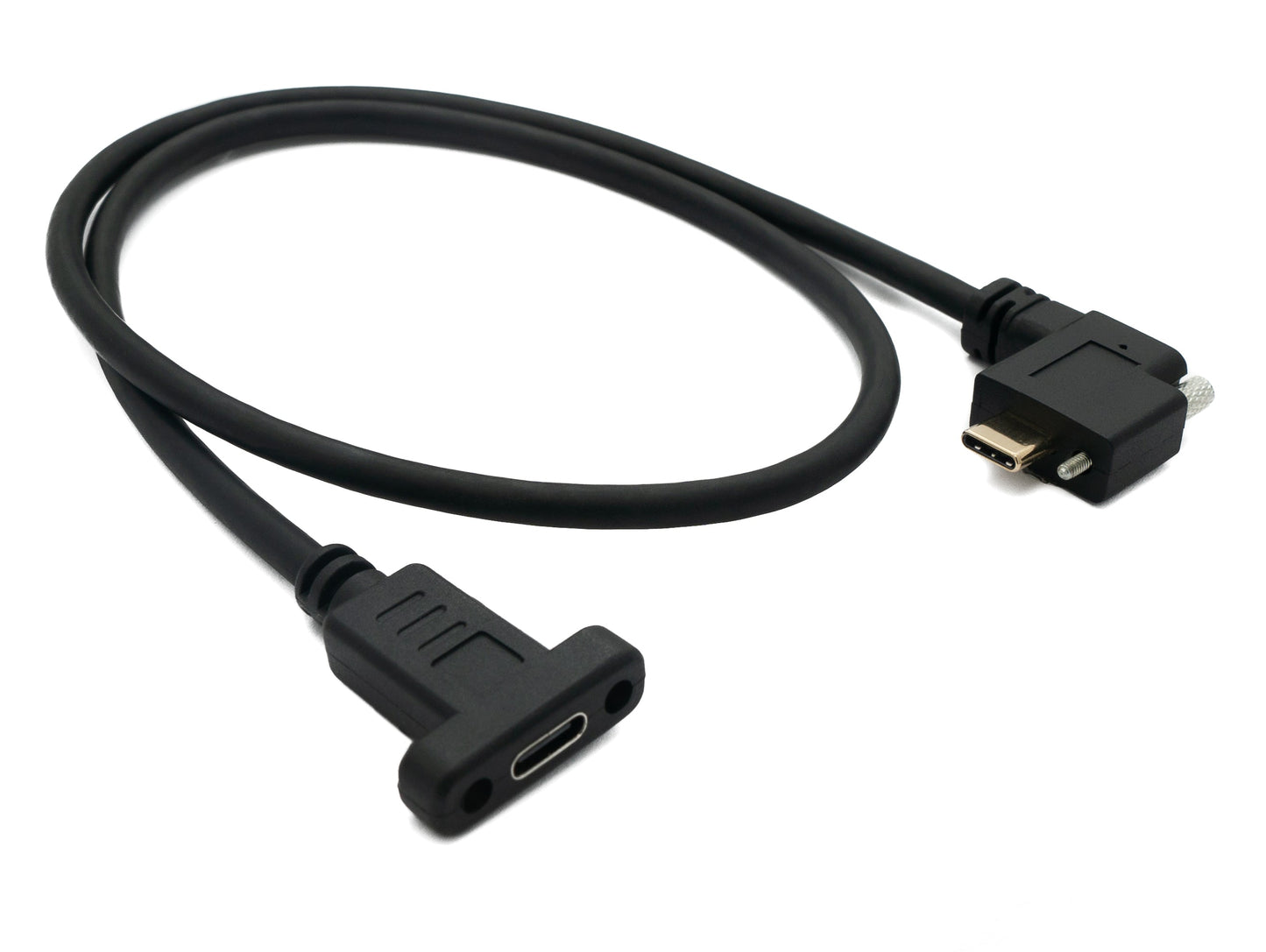 SYSTEM-S USB 3.1 snúra 60 cm Type C karlkyns í kvenkyns skrúfuhornssnúra í svörtu