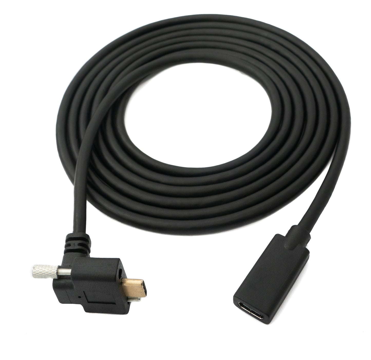 SYSTEM-S USB 3.1 Gen 2 100W snúra 1,8 m Tegund C karlkyns í kvenkyns skrúfuhornssnúra í svörtu