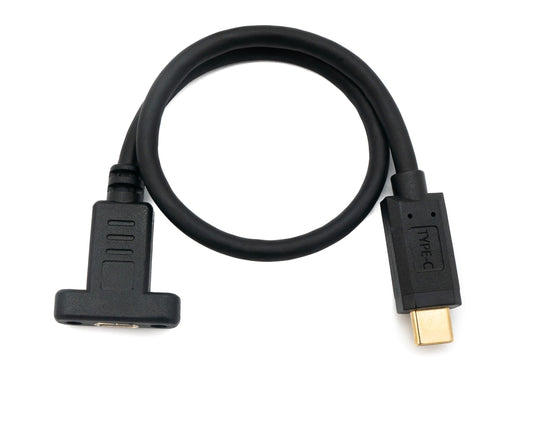 SYSTEM-S USB 3.1 snúra 30 cm Type C karlkyns í kvenkyns skrúfumillistykki í svörtu