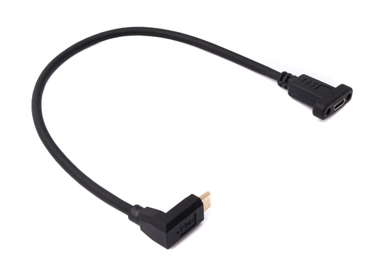 SYSTEM-S USB 3.1 snúra 30 cm Type C karlkyns í kvenkyns skrúfuhorn millistykki í svörtu