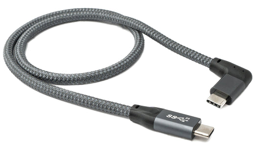 SYSTEM-S USB 3.1 Gen 2 100W snúra 50 cm Tegund C karlkyns í karlkyns, fléttuð í gráu