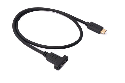 SYSTEM-S USB 3.1 snúra 60 cm Type C karlkyns í kvenkyns skrúfuð svart
