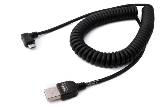 SYSTEM-S USB 2.0 snúra 200 cm Tegund A karlkyns í Micro B karlkyns spíralhornssnúra í svörtu