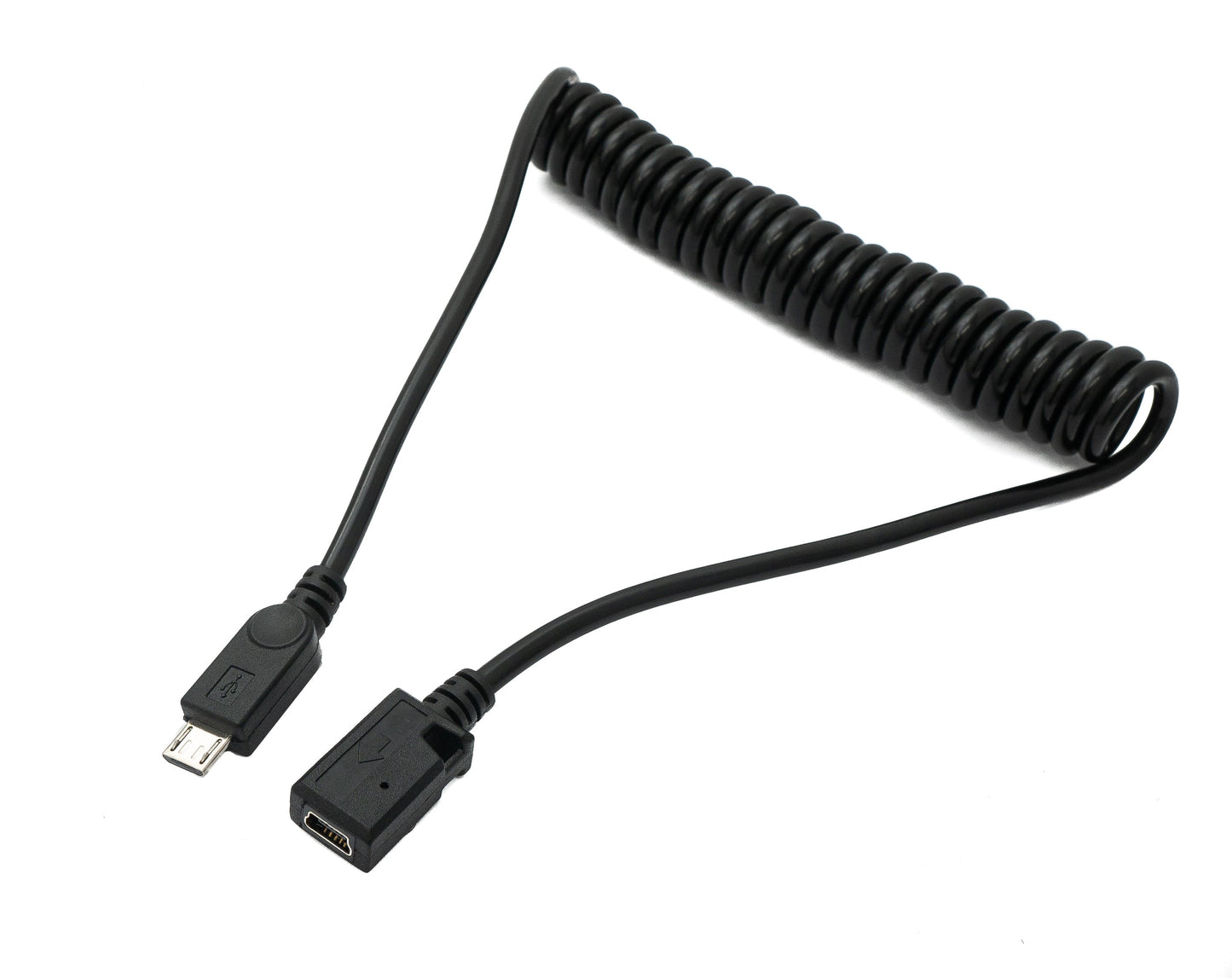 SYSTEM-S USB 2.0 Kabel 120 cm Micro B Stecker zu Mini B Buchse Spirale in Schwarz