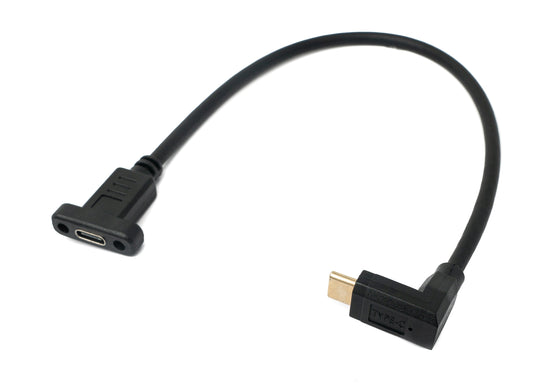 SYSTEM-S USB 3.1 snúra 30 cm Type C karlkyns í kvenkyns skrúfuhorn millistykki í svörtu