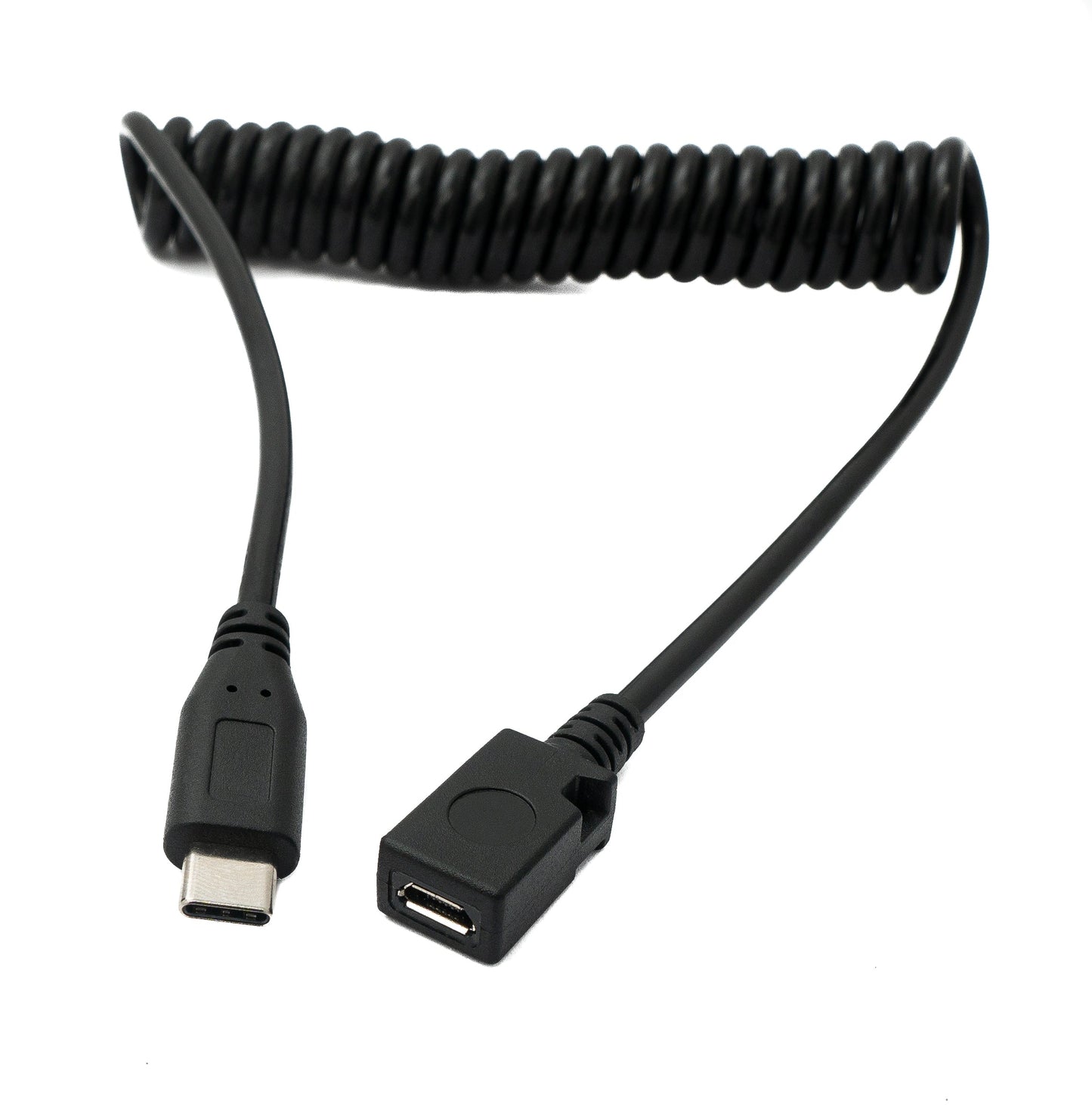 SYSTEM-S USB 3.1 snúra 120 cm karlkyns í 2.0 Mini B kvenkyns spíral í svörtu