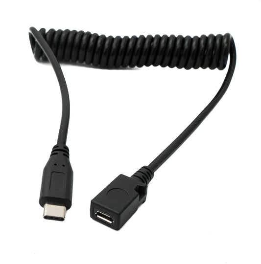 SYSTEM-S USB 3.1 snúra 120 cm karlkyns í 2.0 Mini B kvenkyns spíral í svörtu