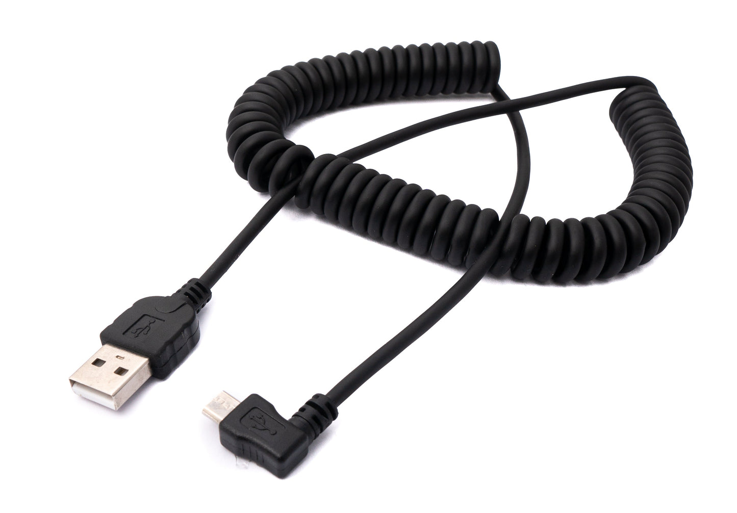 SYSTEM-S USB 2.0 snúra 200 cm Tegund A karlkyns í Micro B karlkyns spíralhornssnúra í svörtu