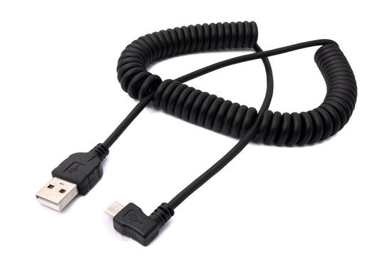 SYSTEM-S USB 2.0 snúra 200 cm Tegund A karlkyns í Micro B karlkyns spíralhornssnúra í svörtu