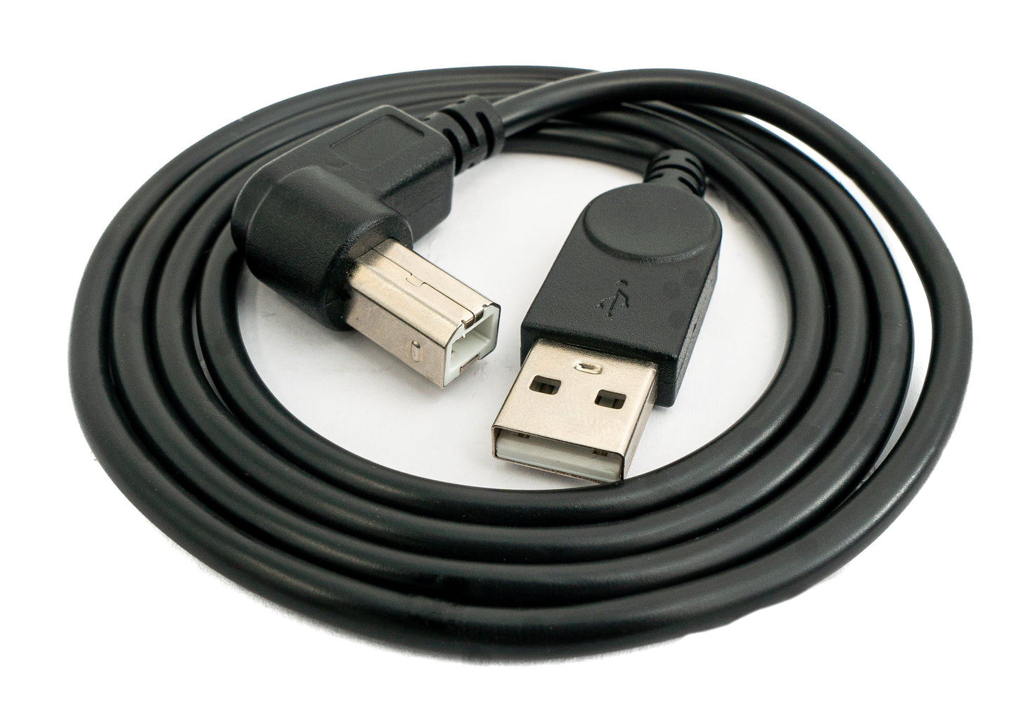 SYSTEM-S USB 2.0 snúra 100 cm af gerðinni B karlkyns í A karlkyns, vinklaður í svörtu