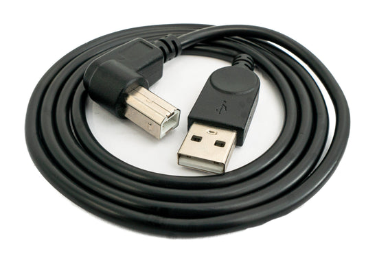 SYSTEM-S USB 2.0 snúra 100 cm af gerðinni B karlkyns í A karlkyns, vinklaður í svörtu