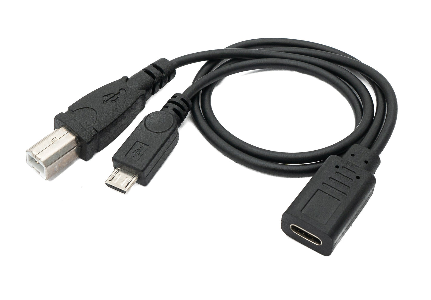 SYSTEM-S USB 3.1 snúra 30 cm Type C kvenkyns í 2.0 Micro B og Type B karlkyns millistykki, svart