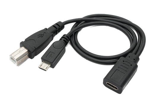 SYSTEM-S USB 3.1 snúra 30 cm Type C kvenkyns í 2.0 Micro B og Type B karlkyns millistykki, svart