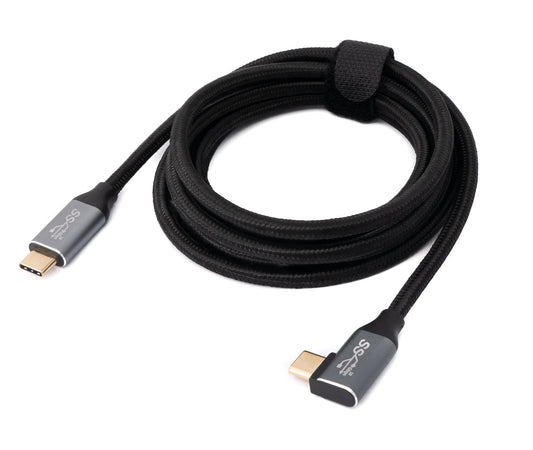 SYSTEM-S USB 3.1 Gen 2 100W Kabel 2 m Typ C Stecker zu Stecker Winkel geflochten in Schwarz