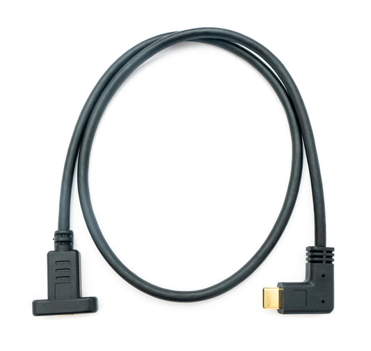 SYSTEM-S USB 3.1 snúra 50 cm Type C karlkyns í kvenkyns skrúfuhornssnúra í svörtu