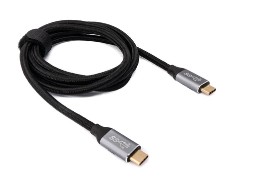 SYSTEM-S USB 3.1 Gen 2 100W snúra 150 cm Type C karlkyns í karlkyns fléttuð í svörtu