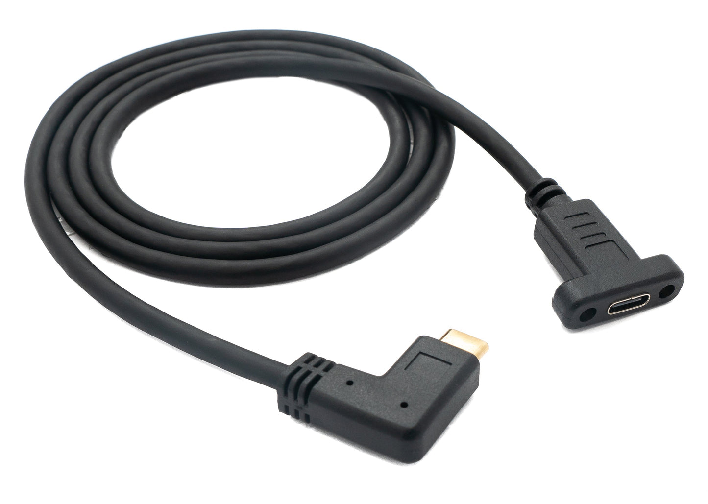 SYSTEM-S USB 3.1 snúra 100 cm Type C karlkyns í kvenkyns skrúfuhornssnúra í svörtu