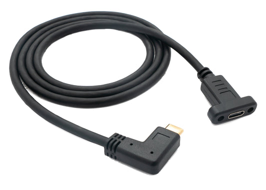 SYSTEM-S USB 3.1 snúra 100 cm Type C karlkyns í kvenkyns skrúfuhornssnúra í svörtu