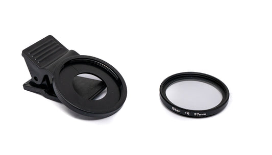 SYSTEM-S Stjörnufilter 8 punkta 37 mm stjörnuljóslinsa með klemmu fyrir snjallsíma í svörtu