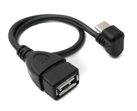 SYSTEM-S USB 3.1 snúra 30 cm Type C karlkyns í 2.0 A kvenkyns 180° horn millistykki í svörtu