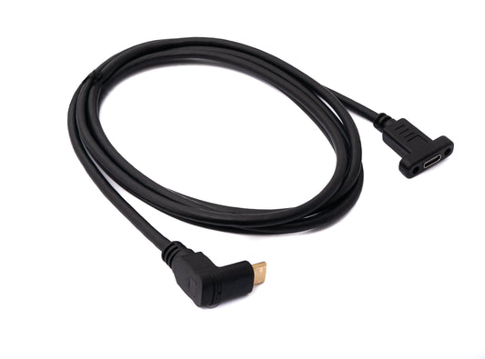 SYSTEM-S USB 3.1 snúra 180 cm Tegund C karlkyns í kvenkyns skrúfuhornssnúra í svörtu