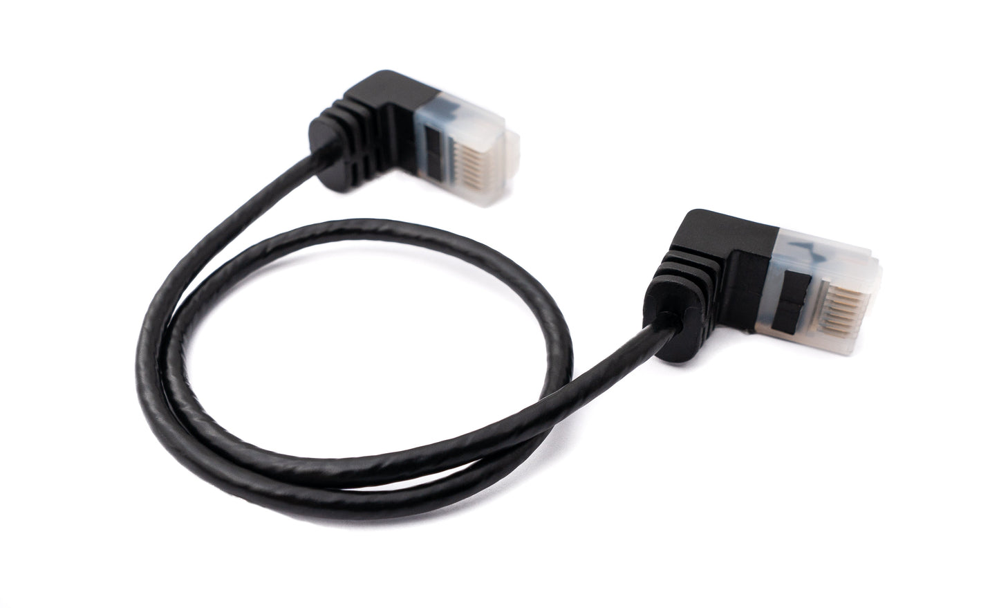 SYSTEM-S LAN snúra 25 cm RJ45 8P8C STP Cat6 tengi í tengi, hornrétt, svart