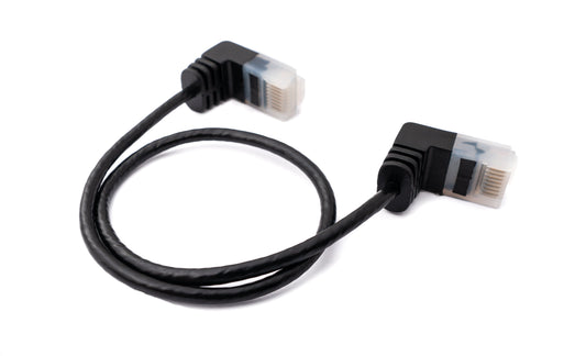 SYSTEM-S LAN snúra 25 cm RJ45 8P8C STP Cat6 tengi í tengi, hornrétt, svart