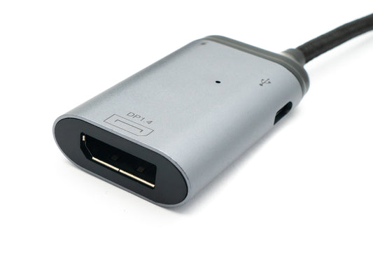 SYSTEM-S 3-in-1 adapter DP 1.4 female & 2x USB 3.1 Type C female to Type C male cable gray