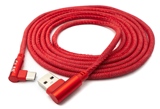 SYSTEM-S USB 3.1 cable 2 m Type C plug to 3.0 Type A plug braided angle in red