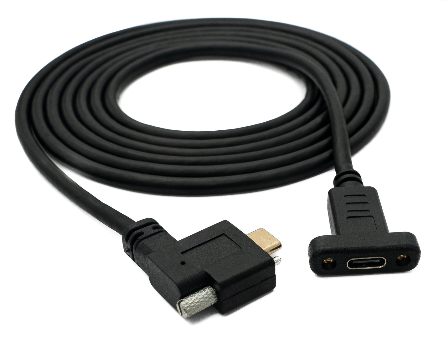 SYSTEM-S USB 3.1 snúra 2 m Type C karlkyns í kvenkyns skrúfuhornssnúra í svörtu