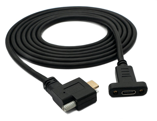 SYSTEM-S USB 3.1 snúra 2 m Type C karlkyns í kvenkyns skrúfuhornssnúra í svörtu