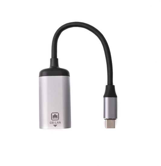 SYSTEM-S LAN snúra 20 cm RJ45 tengi í USB 3.1 Type C tengi millistykki í gráu