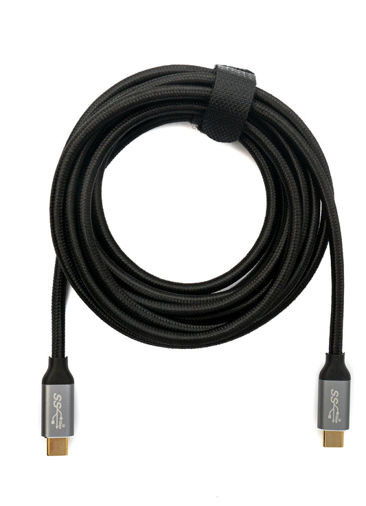 SYSTEM-S USB 3.1 Gen 2 snúra, 3 m, karlkyns í karlkyns fléttuð í svörtu.